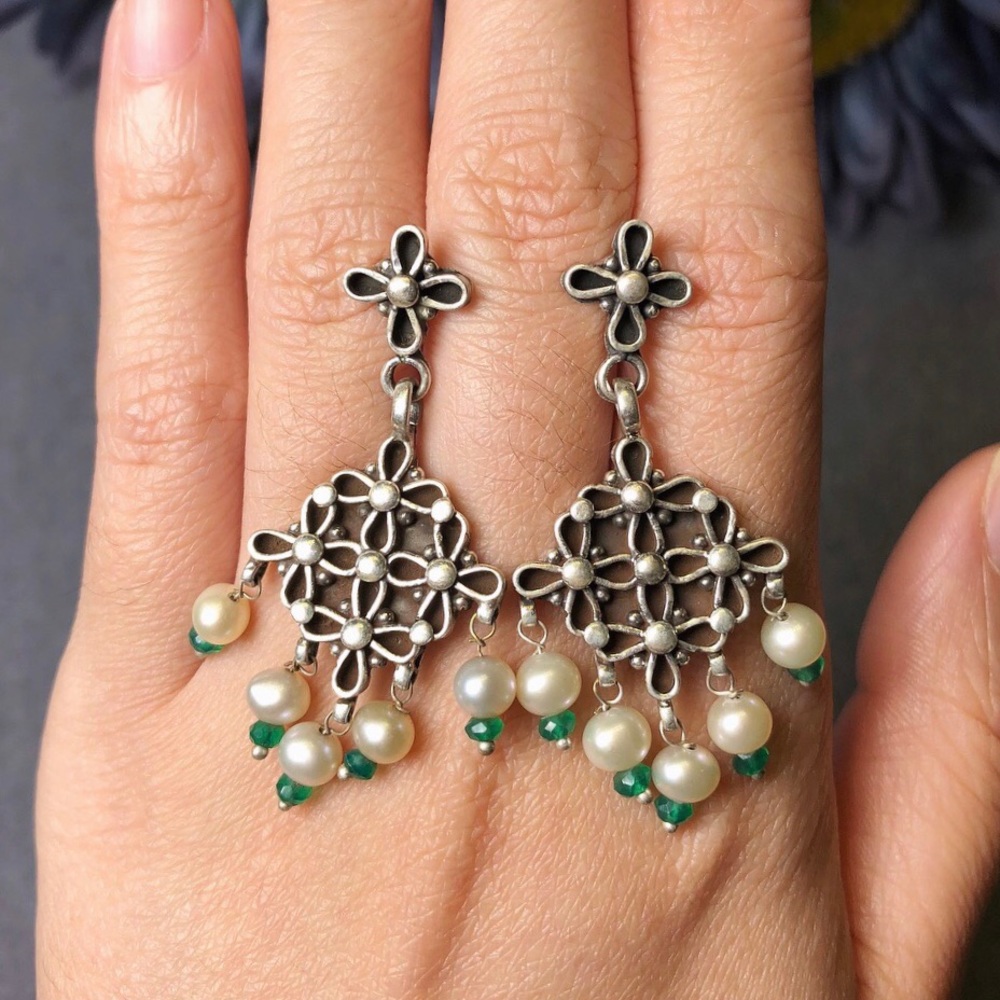 ‼️Clearance‼️Sterling silver pearl emerald earring